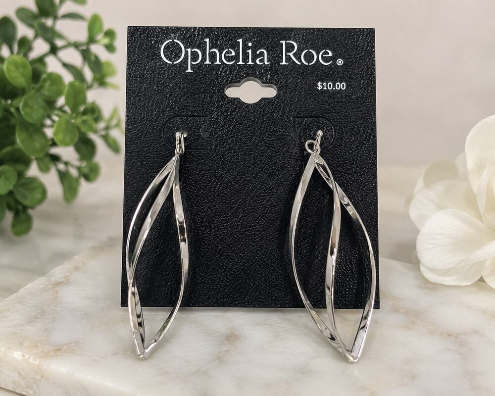 Ophelia Roe Silver Tone Spiral Teardrop Earrings | Twisted Dangle | NWT
